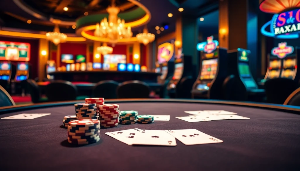 Players enjoying poker at a luxurious UU88 casino table with vibrant ambiance.