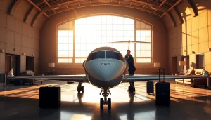 Experience luxury private jet services at https://flymarquis.com in a sophisticated hangar setting.