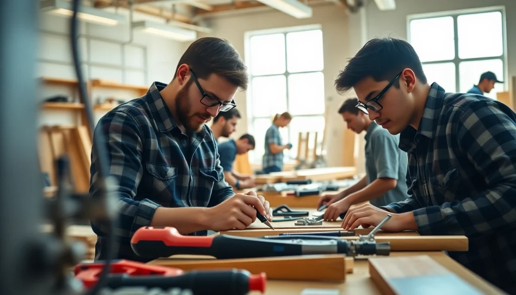 Students in Trade School Tennessee learning hands-on skills in a bright workshop environment.