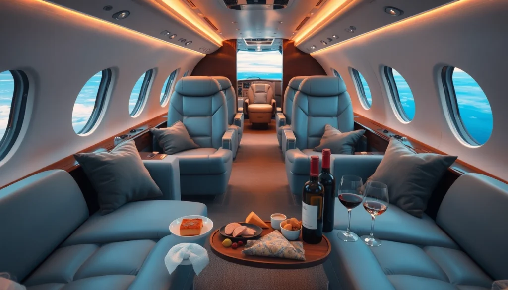 Experience luxury in style with https://flymarquis.com featuring an elegant private jet interior.