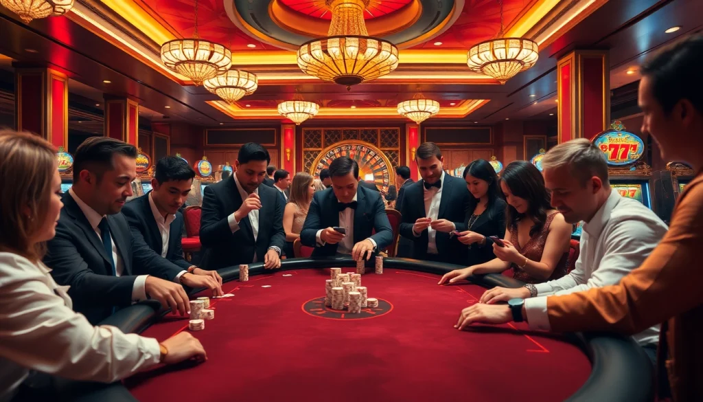 Enjoying a thrilling game at F168's luxurious poker table in an opulent casino setting.