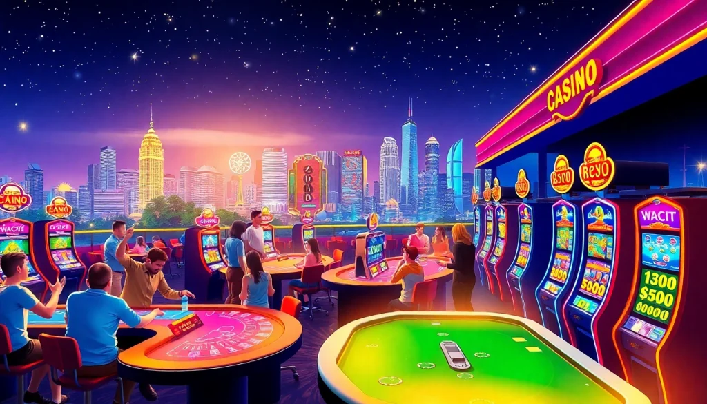 Engaging scene of the best online casinos in Canada displaying vibrant gaming excitement and player joy.