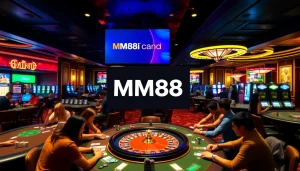Experience the thrills of gaming at Nhà cái MM88 with vibrant tables and players engaged in action.