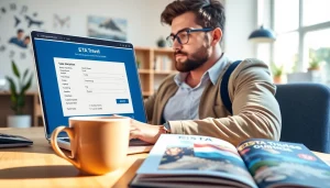 Applying for the esta application with a focus on a modern workspace.