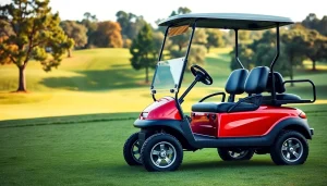 Experience the efficiency of a tomberlin golf cart on a sunny golf course.