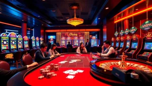 Experience the thrill of high-stakes betting with nhà cái nohu90 featuring colorful poker chips and dazzling slot machines.