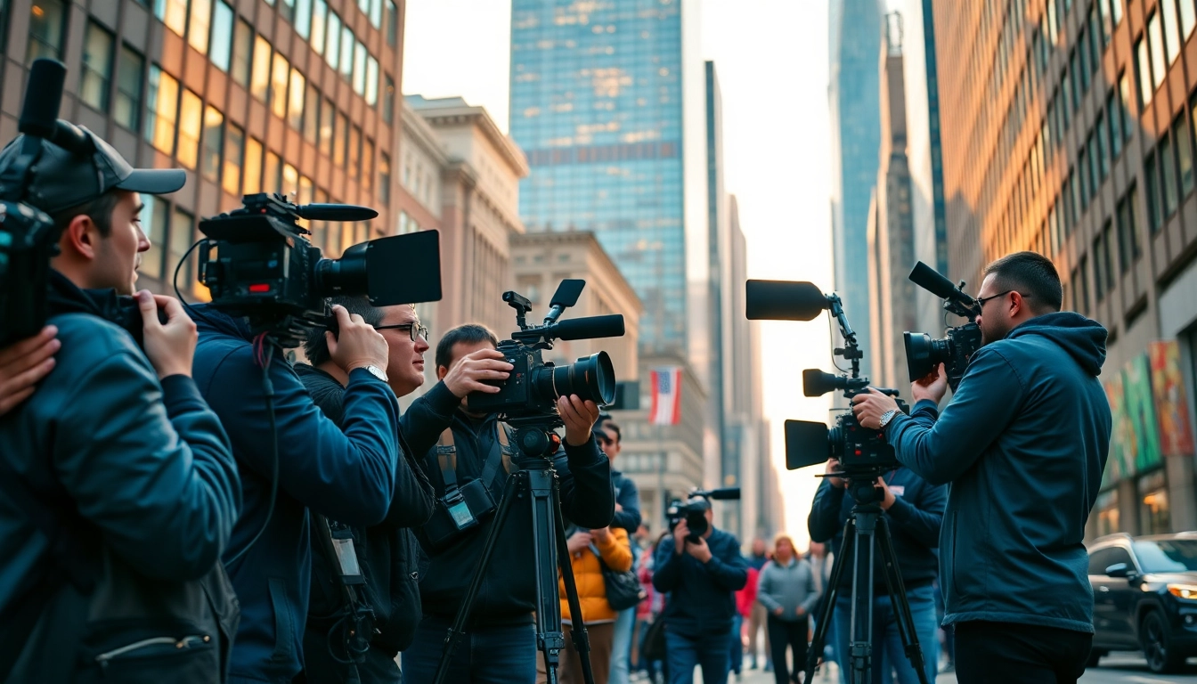 Capturing a dynamic scene with a film crew in vibrant New York, highlighting Commercial Video Production capabilities.