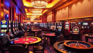 Engaging in thrilling games at rr88 casino, showcasing vibrant tables and eager players.