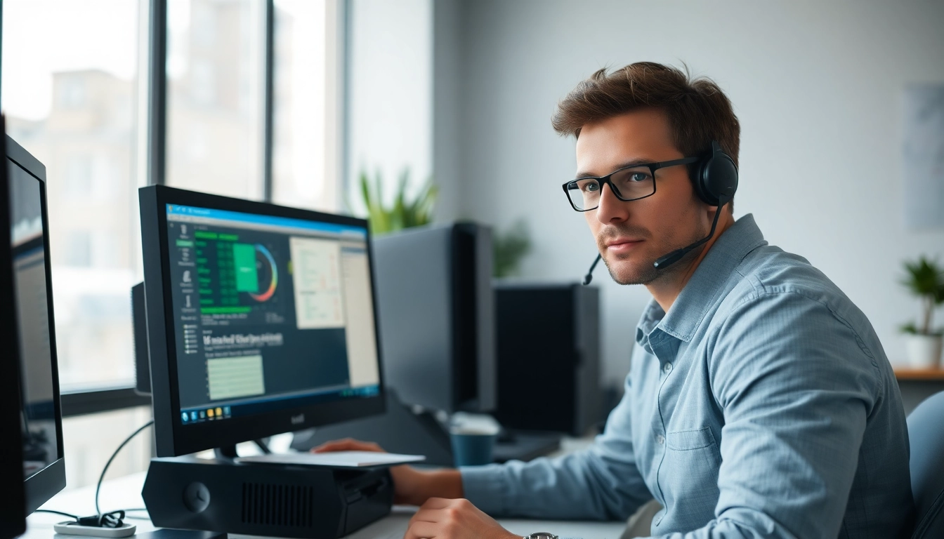 Offering expert computer help near me with a technician attentively working on a desktop.