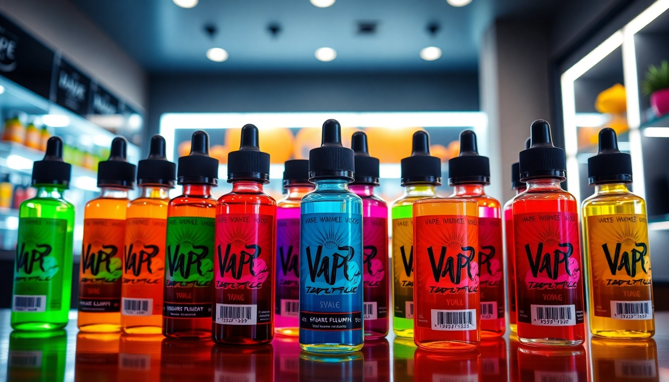 Explore a vibrant collection of vape juice Dubai flavors in a modern vape shop setting.
