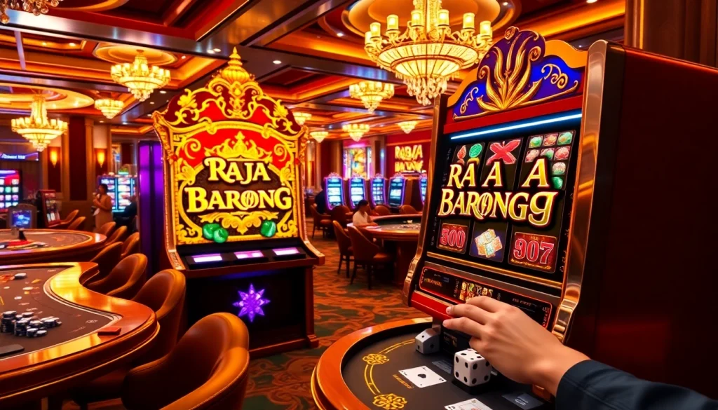 Engaging players on the Raja Barong slot machine amidst an exciting casino atmosphere.