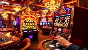 Engaging players on the Raja Barong slot machine amidst an exciting casino atmosphere.