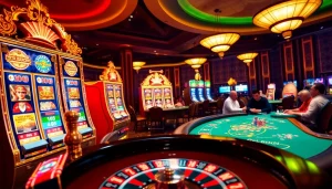 Experience the thrill of Raja Barong at a luxurious casino with vibrant slot machines and roulette.