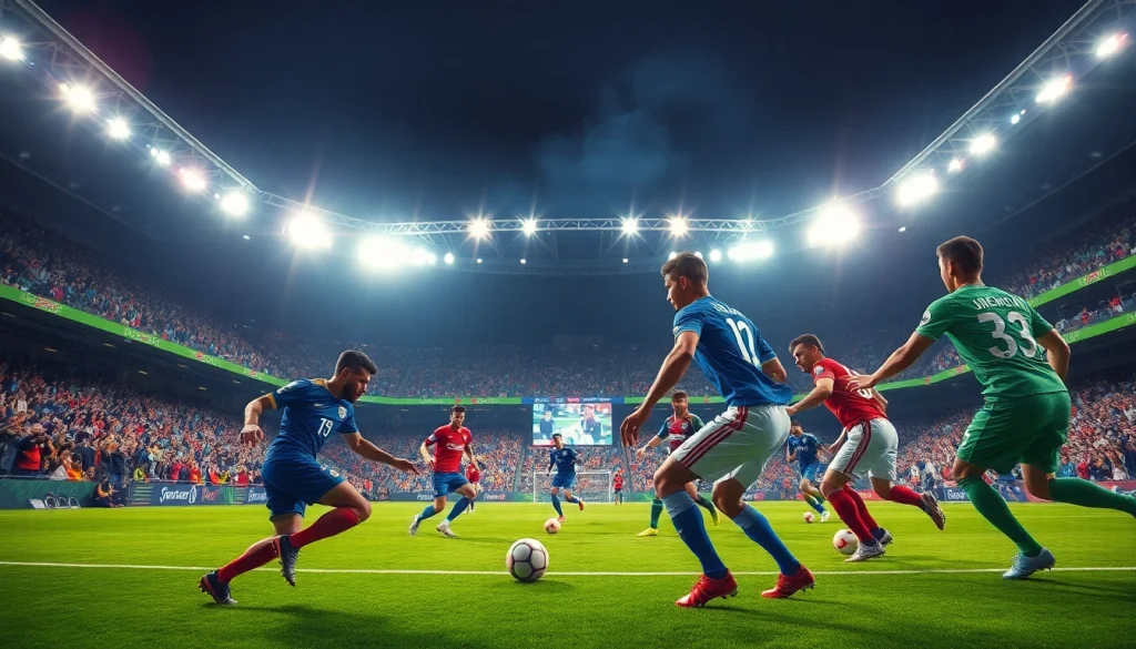 Capture thrilling sports action on https://thesportstribune.in with diverse players and a vibrant stadium atmosphere.