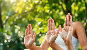 Explore various Yoga mudras with hands positioned in serene nature.