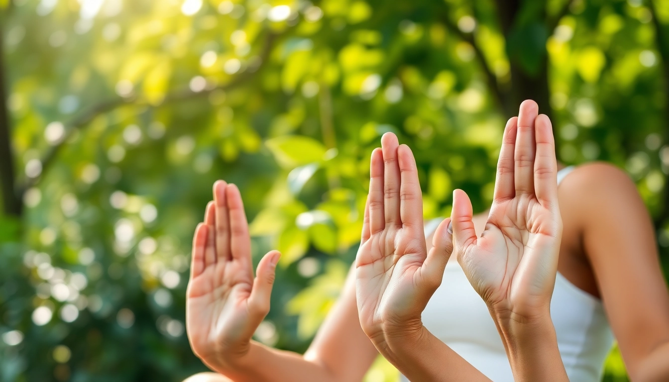 Explore various Yoga mudras with hands positioned in serene nature.