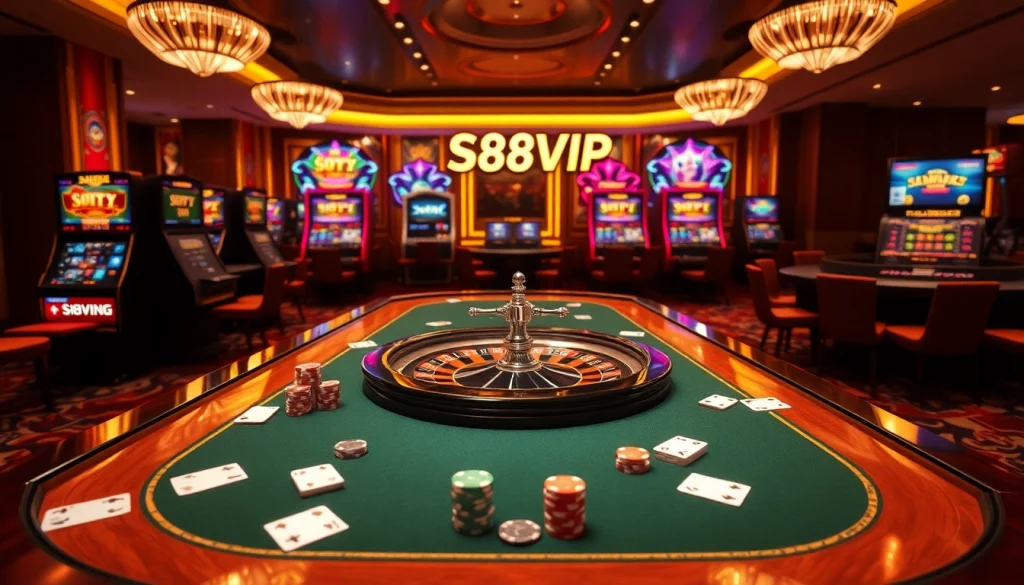 S88VIP online casino interface with vibrant slot machines and poker tables offering thrilling gameplay.