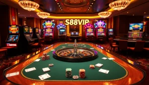 S88VIP online casino interface with vibrant slot machines and poker tables offering thrilling gameplay.
