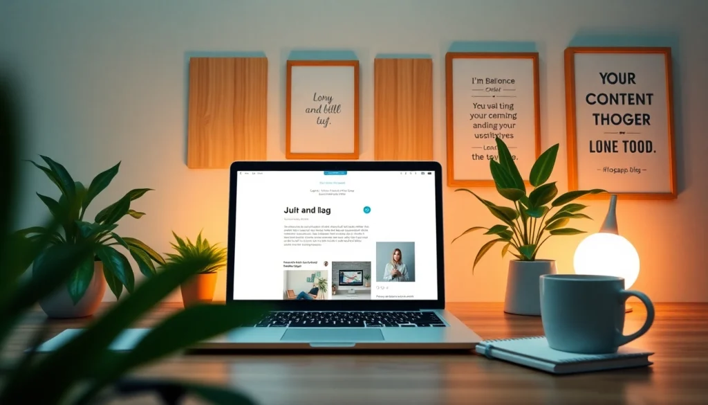 Creating engaging content on blogapp.blog in a modern workspace filled with plants and inspiration.