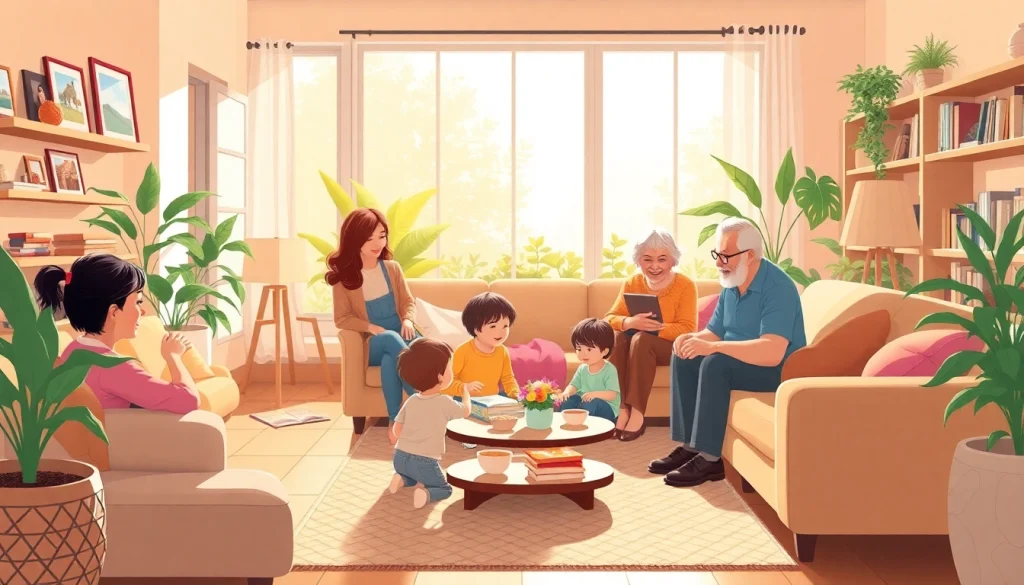 Perhekoti.fi:n tarjoama kodinomainen ympäristö, jossa perheet ja ikääntyneet viettävät aikaa yhdessä.