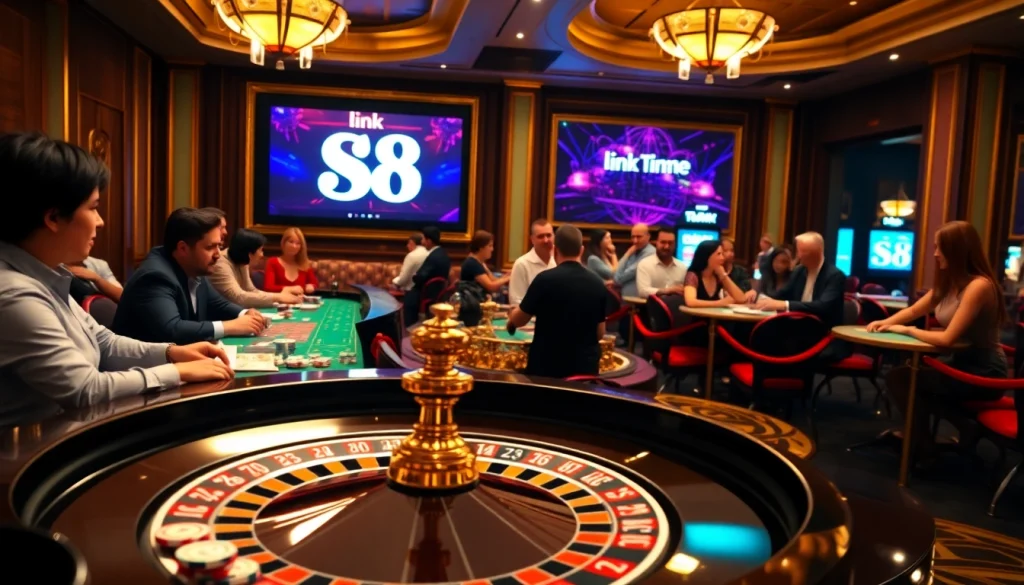 Experience thrilling casino games at link s8 with vibrant roulette and excited players.