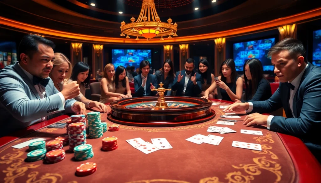 Players enjoying high-stakes games at a luxurious casino with Bugatti8 branding.