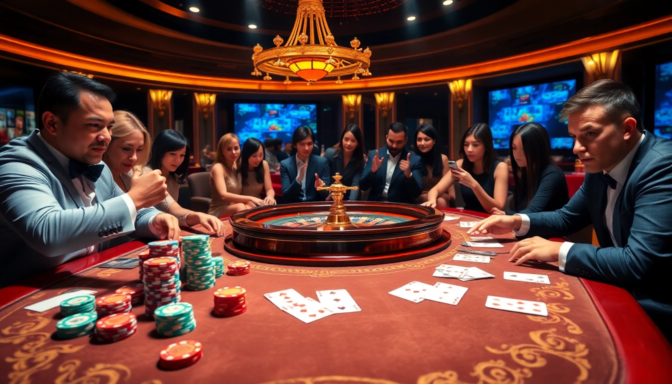 Players enjoying high-stakes games at a luxurious casino with Bugatti8 branding.