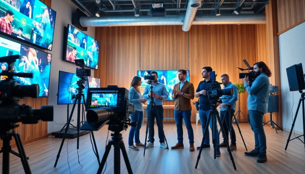 Showcase of a Creative Video Production Agency collaborating in a modern studio.