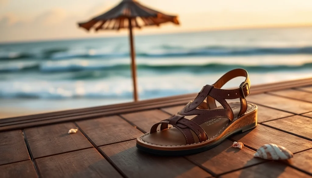 Admiring huarachepaschers.fr sandals on a beach deck, highlighting their design and luxury.