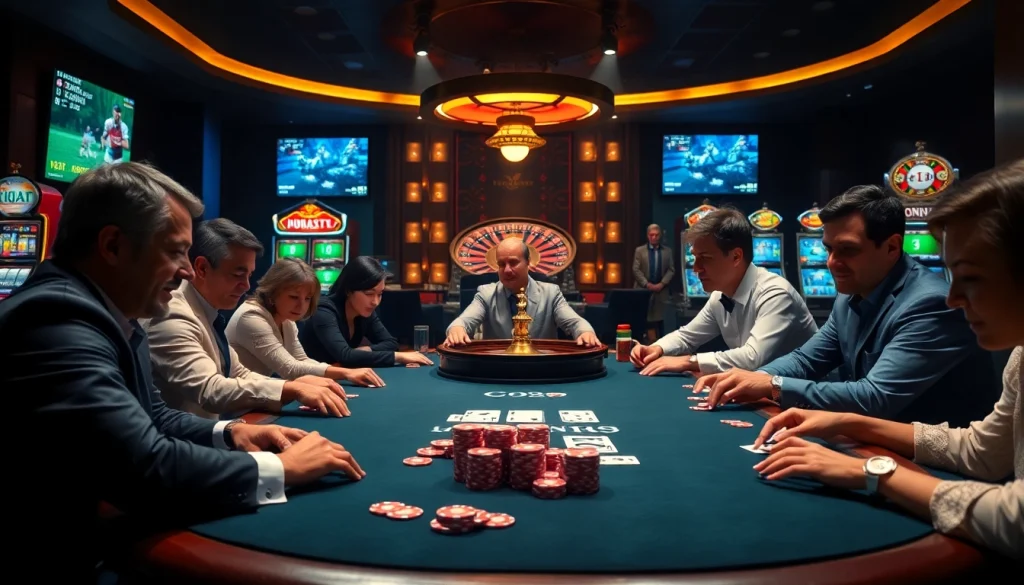 Experience thrilling action as gamblers enjoy live betting during a sports event, emphasizing ดูบอลสด.