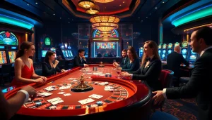 Engaged gamblers experiencing excitement at a luxurious casino table environment at 79king 01com.