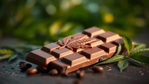 Indulge in chocolate edibles 1000mg with this close-up of a premium cannabis-infused chocolate bar.