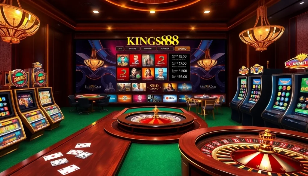 Experience the excitement of king88 in a luxurious online casino setting with vibrant games and elegant design.