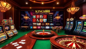 Experience the excitement of king88 in a luxurious online casino setting with vibrant games and elegant design.