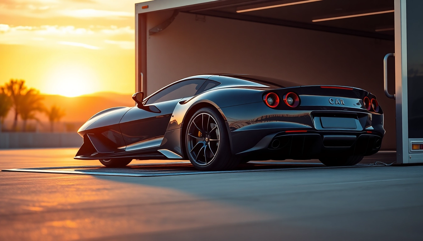 Loading an exotic vehicle onto an enclosed transport truck at https://luxuryautocarriers.com with professional care.