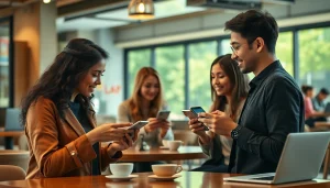 카페에서 매끄러운 소액결제 거래가 이루어지는 모습과 활발한 모바일 결제 활동을 보여주는 이미지