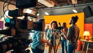 Showcasing the energetic collaboration of a Creative Video Production Agency team on set.