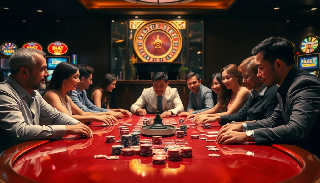 Engaging poker players at the Trang chủ Dr88 online casino, showcasing vibrant chips and an exciting atmosphere.