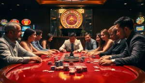 Engaging poker players at the Trang chủ Dr88 online casino, showcasing vibrant chips and an exciting atmosphere.