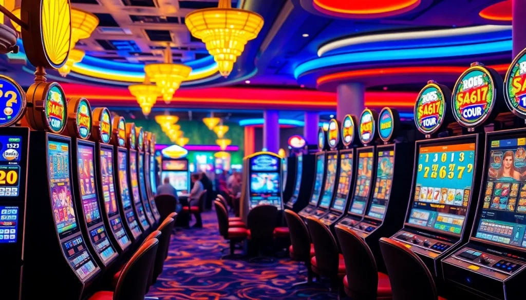 Petanitoto slot machines offering vibrant gaming experience dalam kasino yang ramai.