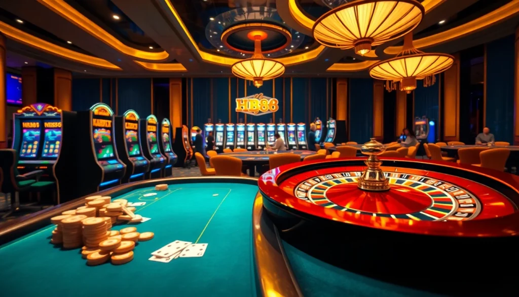 Experience HB88 excitement with vibrant slot machines and lively poker tables.