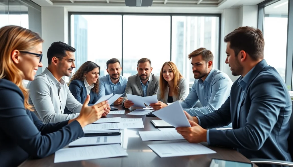 Engaged professionals collaborating in a business meeting, enhancing strategies dynamically.