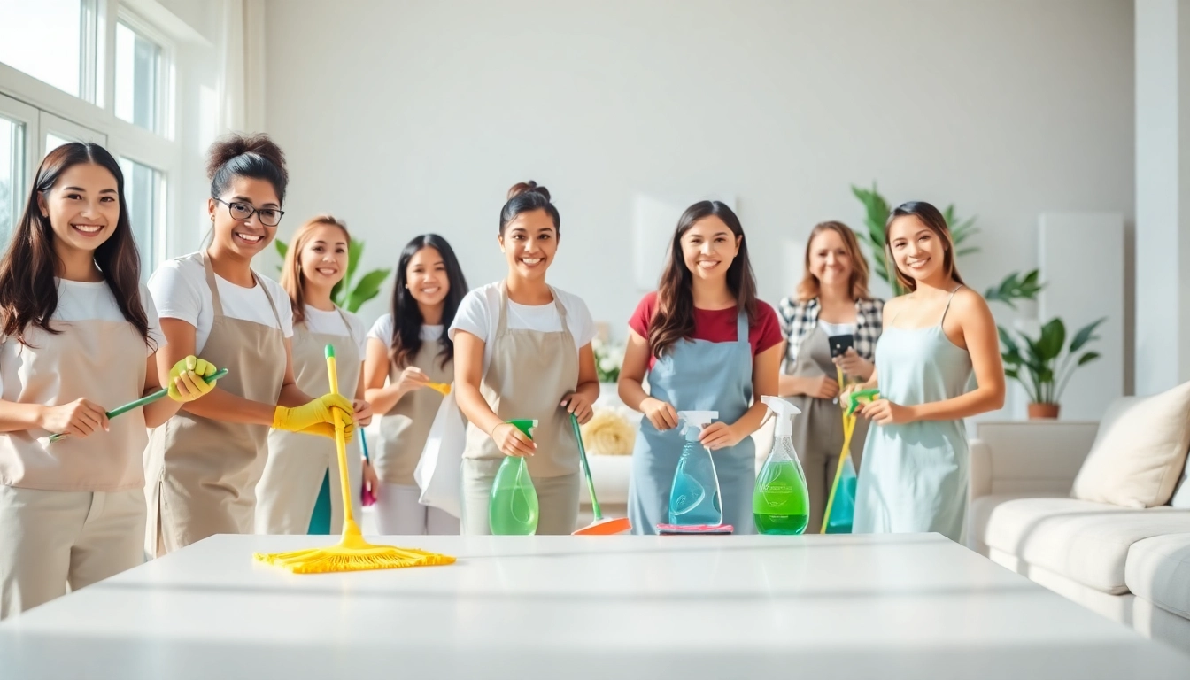 Efficient cleaning service team creating a spotless home environment with eco-friendly products.
