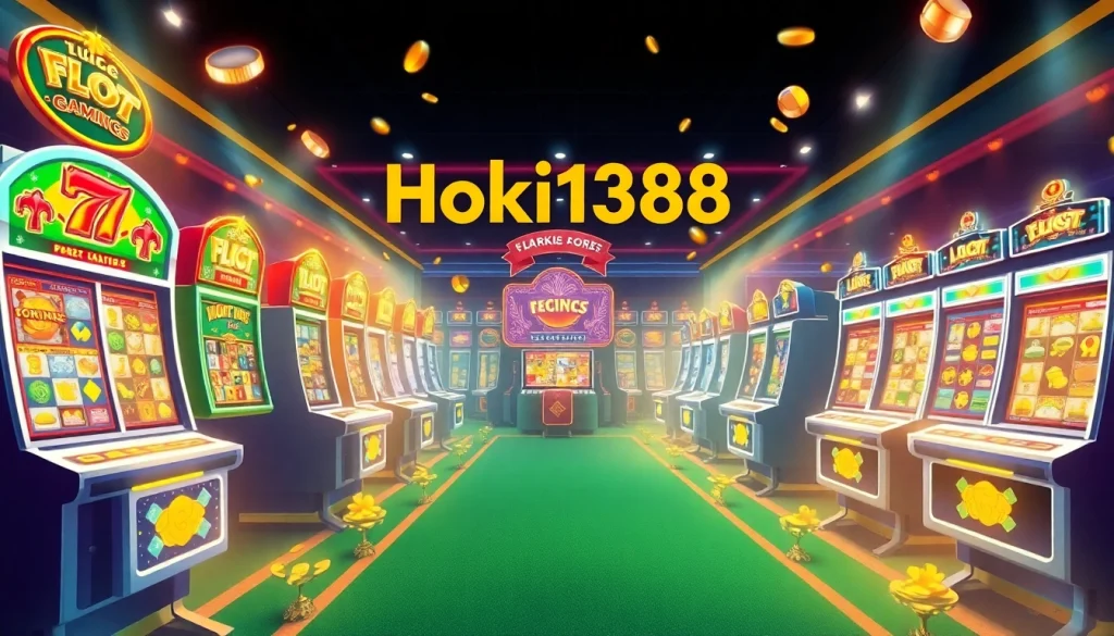 Exciting visual representation of hoki138 pro online slot gaming platform, showcasing vibrant slot machines and a dynamic interface.