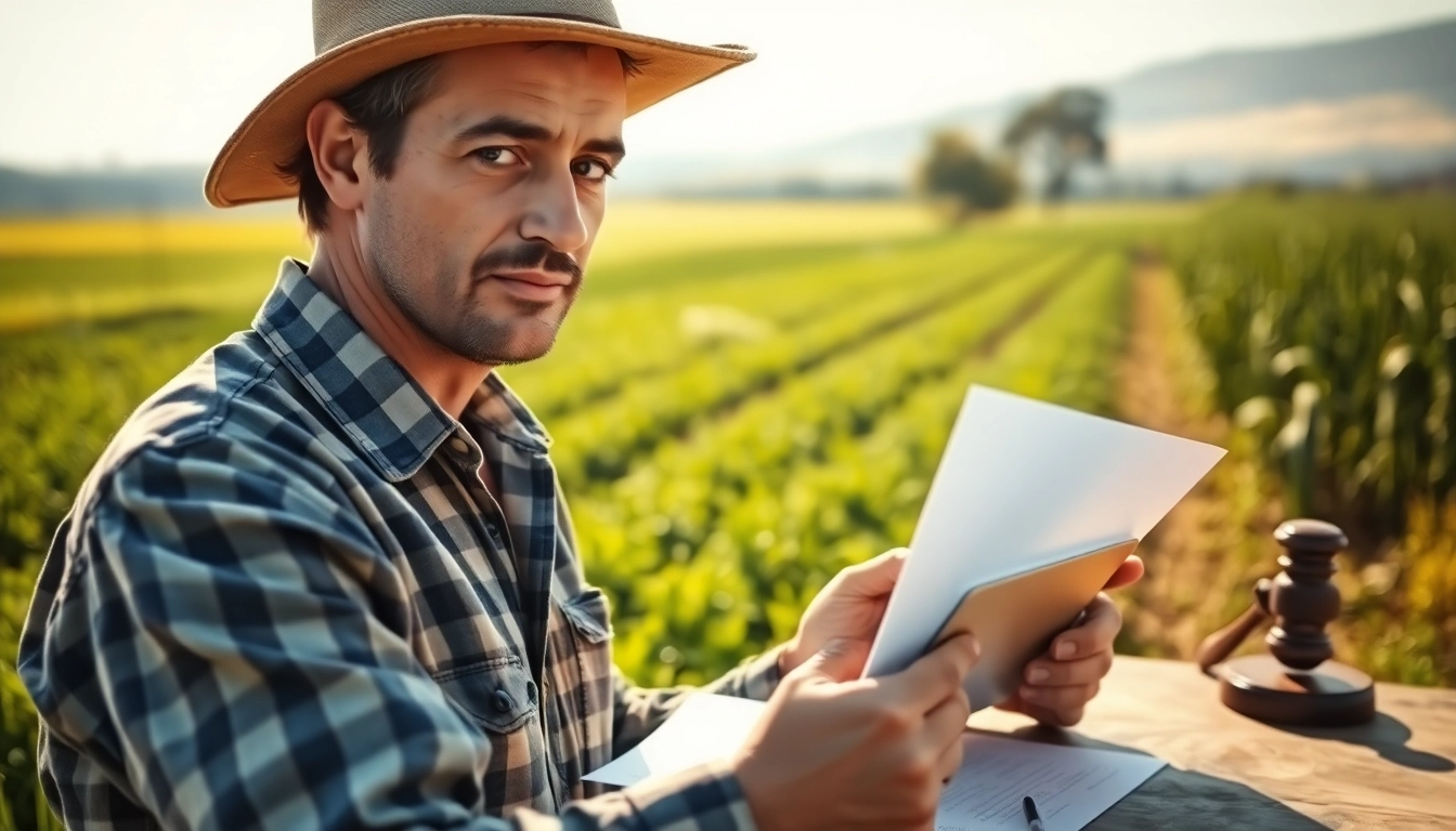 Farmers engaging in agricultural law negotiations amidst thriving crops, highlighting collaboration.
