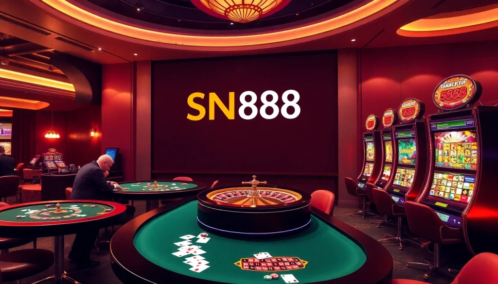Experience the excitement of SN888 at a luxurious online casino with vibrant tables and thrilling games.