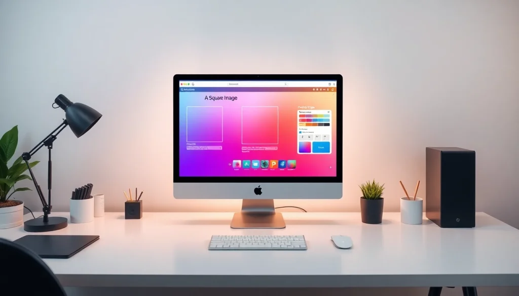 Transform square image online with a sleek photo editing tool in a modern workspace.