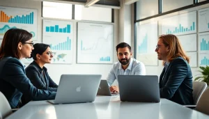 Analyze competitor pricing strategies with professionals collaborating in a bright office.