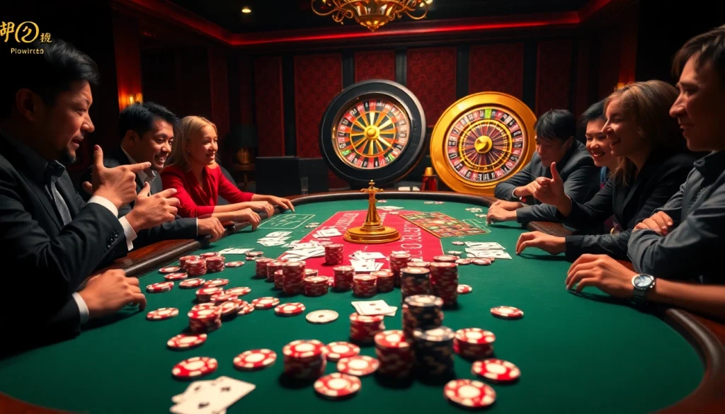Experience the thrill of high-stakes gambling with 주소모음 at a luxurious poker table, showcasing vibrant chips and cards.