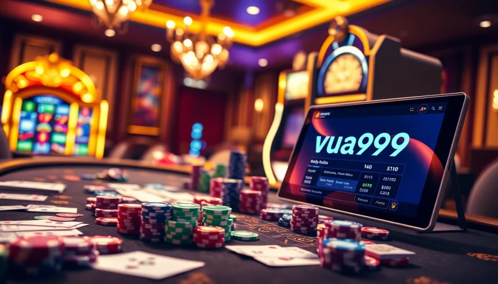 Experience the excitement of gambling at Vua99 with vibrant casino elements and betting activities.